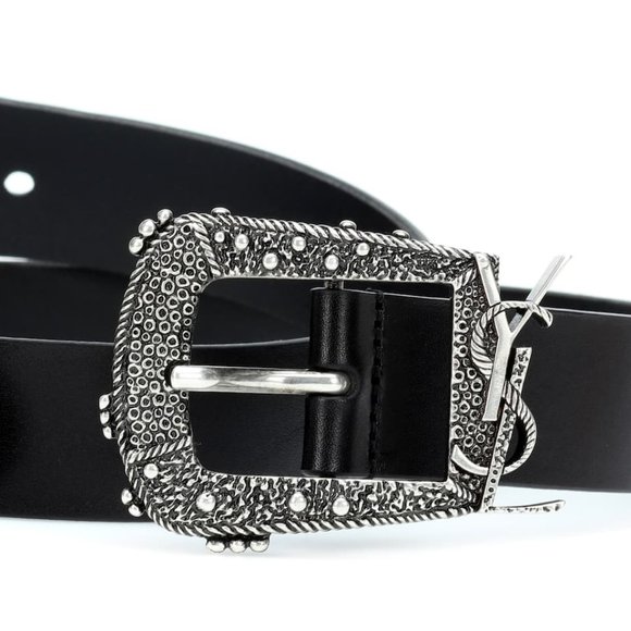 Saint Laurent Ysl Leather Belt in Black